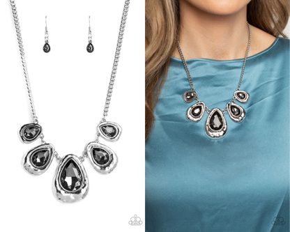 Formally Forged - Silver with smokey rhinestone necklace - Paparazzi Accessories