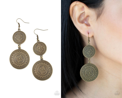 Road Trip Paradise - Brass Floral Filigree Fishhook Earrings - Paparazzi Accessories