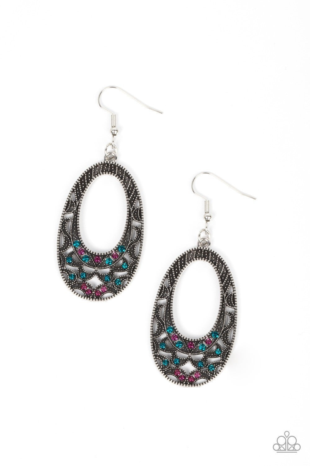 Colorfully Moon Child - Multi - Blue and Pink Rhinestone Earrings - Paparazzi Accessories