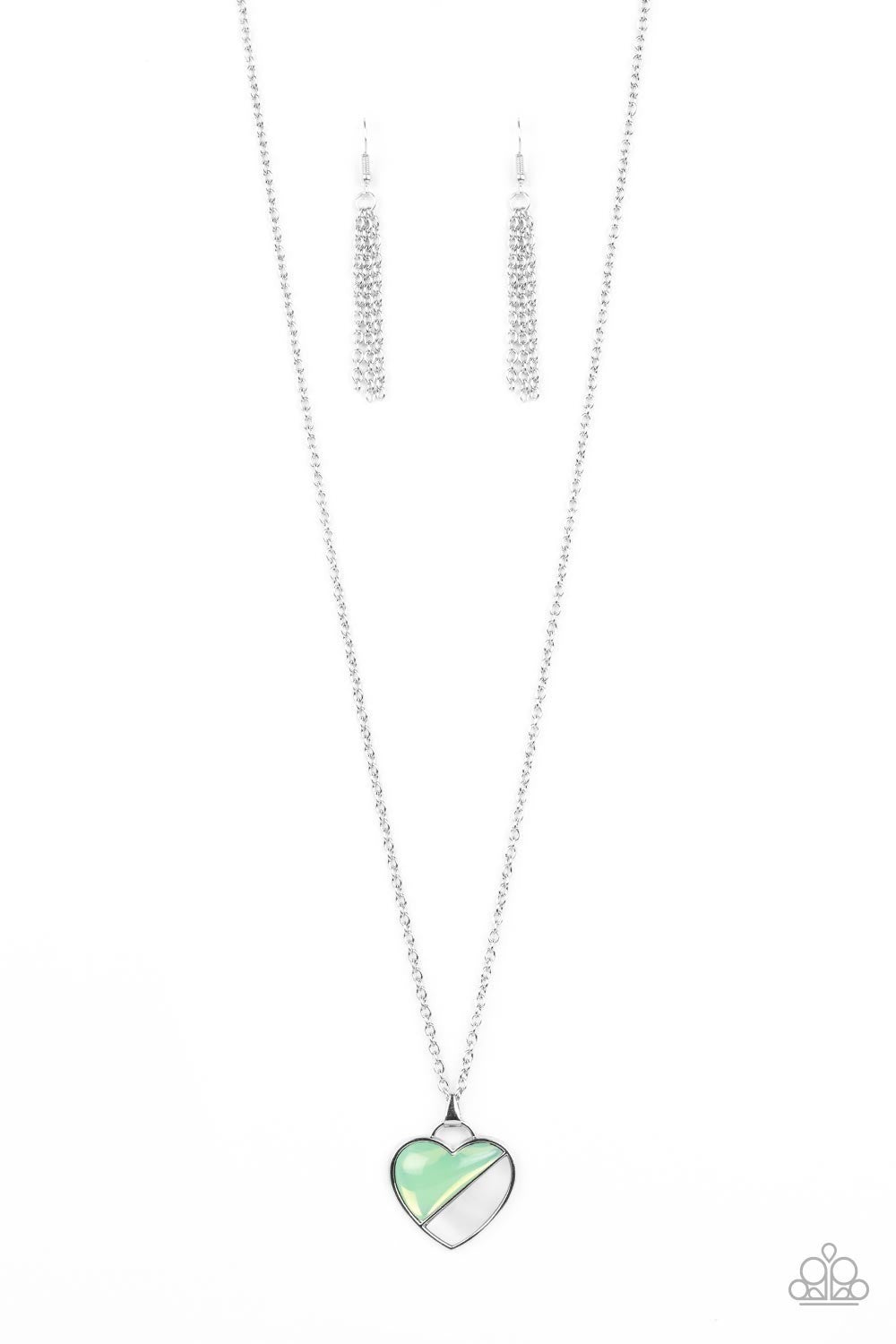 Nautical Romance - Green - Glassy Bead and White Shell Heart Necklace - Paparazzi Accessories