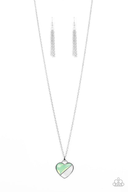 Nautical Romance - Green - Glassy Bead and White Shell Heart Necklace - Paparazzi Accessories