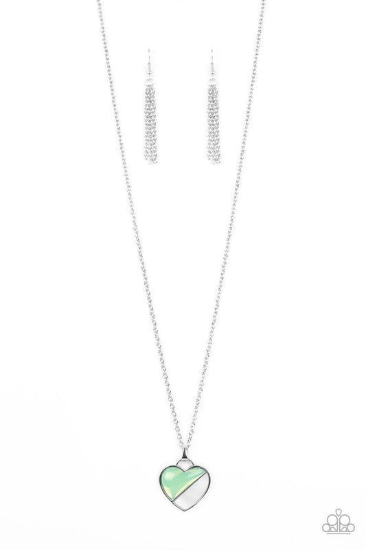 Nautical Romance - Green - Glassy Bead and White Shell Heart Necklace - Paparazzi Accessories