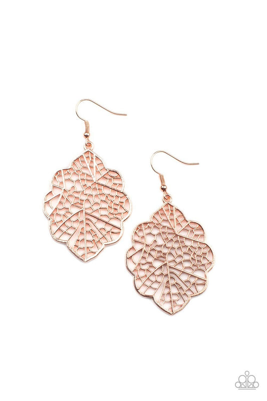 Meadow Mosaic - Copper - Leaf Frame Fishhook Earrings - Paparazzi Accessories