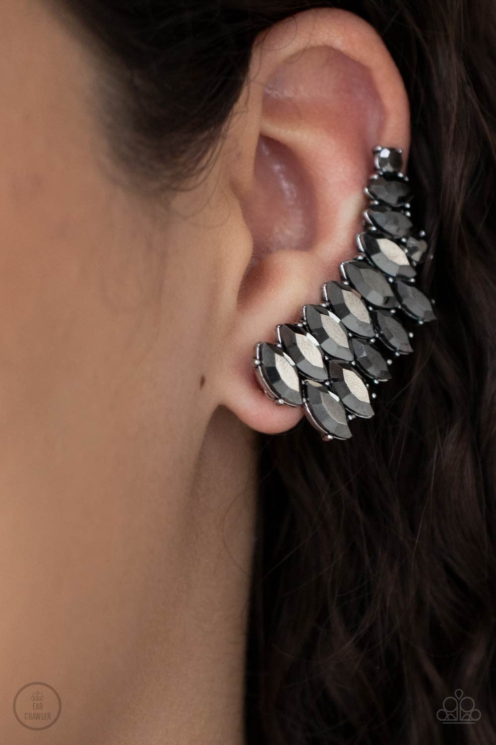 Explosive Elegance - Silver - Hematite Ear Crawler Earrings - Paparazzi Accessories