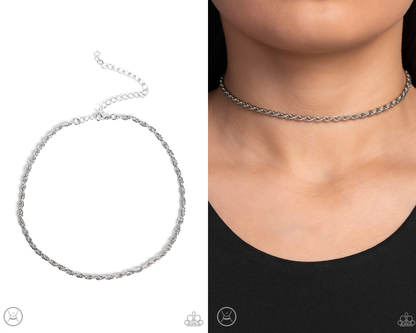 Glimmer of ROPE - Silver Rope Chain Choker Necklace - Paparazzi Accessories