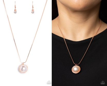 Haute Hybrid - Copper - Half Rhinestone Half Pearl Necklace - Paparazzi Accessories