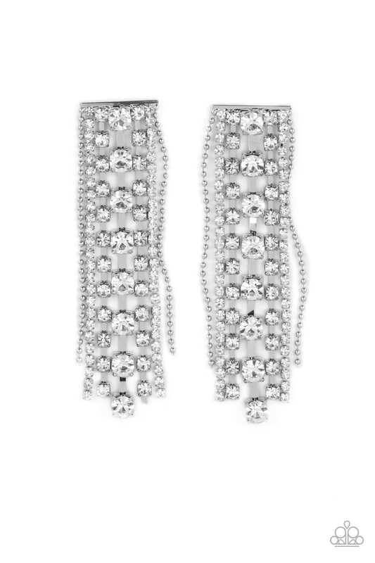 Starry Streamers - White Rhinestone Post Earrings - Paparazzi Accessories