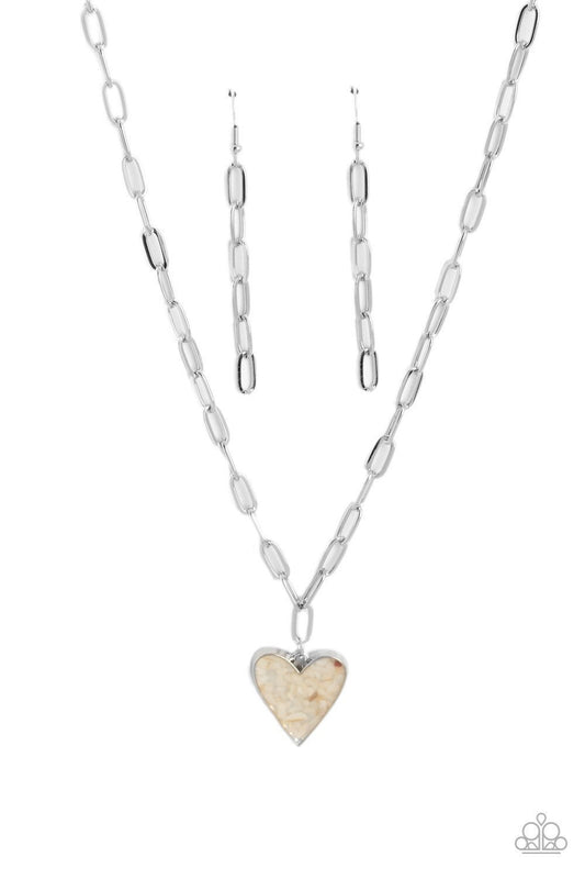 Kiss and SHELL - White Heart Pendant Necklace - Paparazzi Accessories