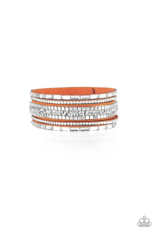 Rebel In Rhinestones - Orange Snap Wrap Bracelet - Paparazzi Accessories