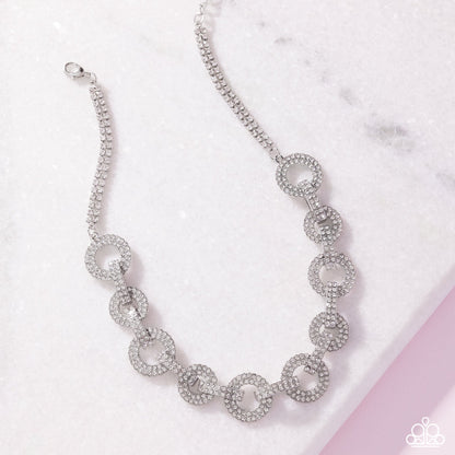 Elegant Embrace - White Rhinestone Silver Short Necklace - Empower Me Pink Exclusive 2025 - Paparazzi Accessories