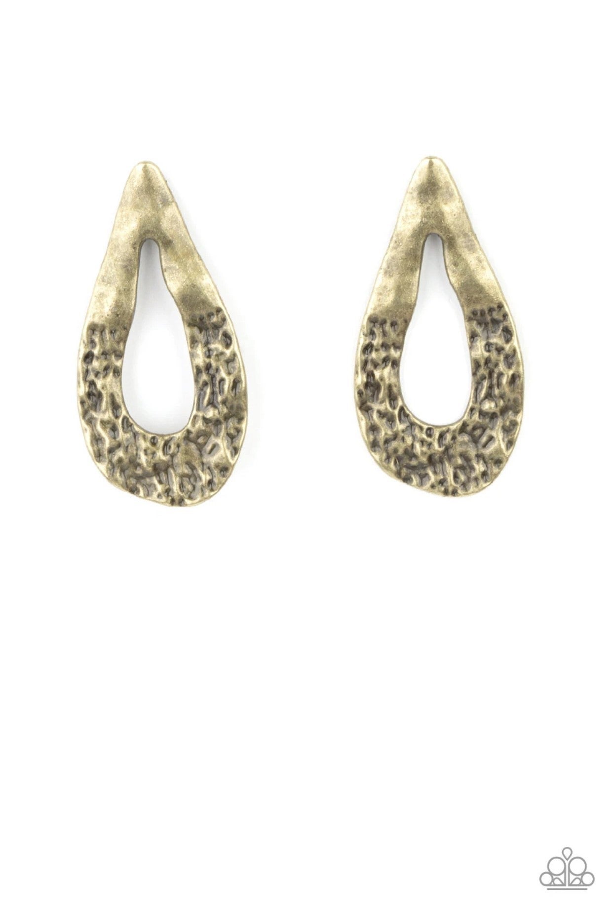 Industrial Antiquity - Brass Hammered Teardrop Post Earrings - Paparazzi Accessories