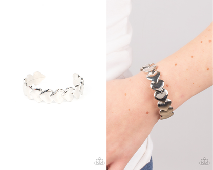 Hearts Galore - Silver Heart Cuff Bracelet - Paparazzi Accessories