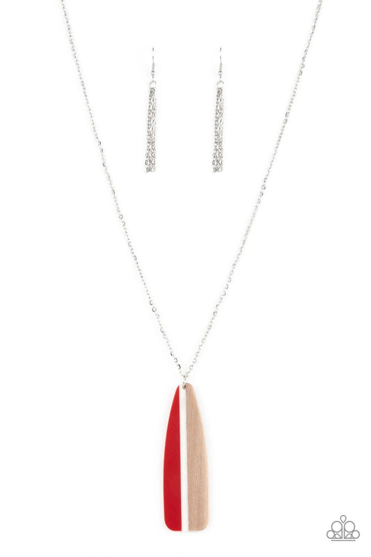 Grab a Paddle - Red and White Wooden Paddle Necklace - Paparazzi Accessoires