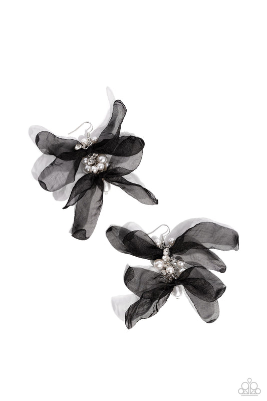 Cosmopolitan Charisma - Black - Chiffon and Pearl  Fishhook Earrings - Paparazzi Accessories