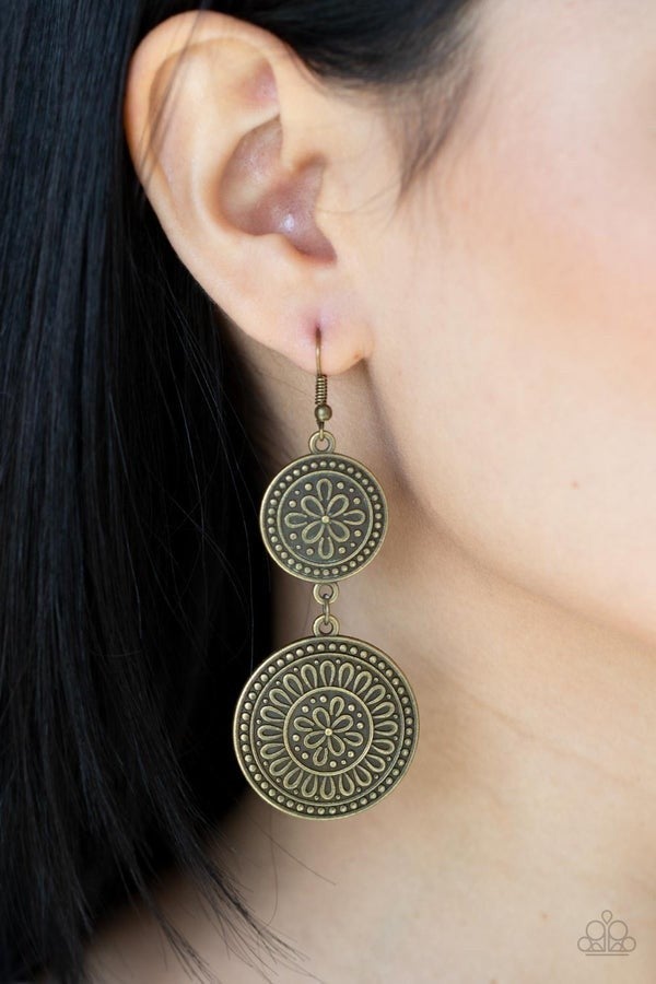 Road Trip Paradise - Brass Floral Filigree Fishhook Earrings - Paparazzi Accessories