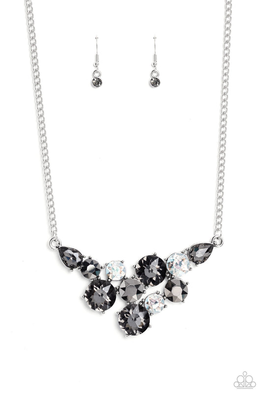 Round Royalty - Silver - Smoky, Hematite, and White Gem Necklace - Paparazzi Accessories