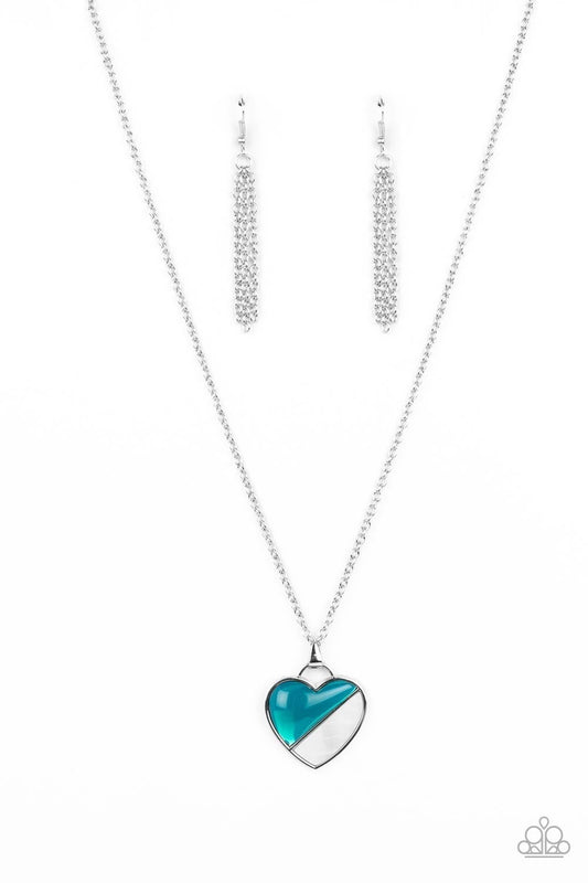 Nautical Romance - Blue - Glassy Bead and White Shell Heart Necklace - Paparazzi Accessories