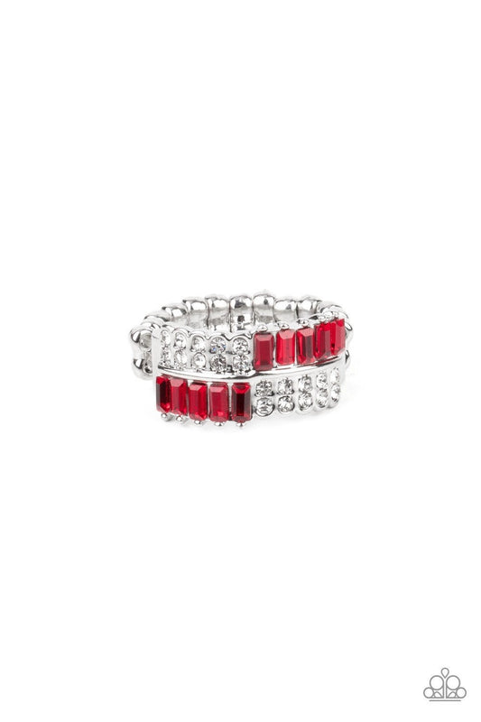 Put Them in Check - Red Rhinestone Ring - Paparazzi Accessories