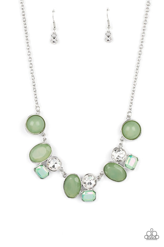 Fantasy World - Green - Iridescent Geometric Gem Necklace - Paparazzi Accessories