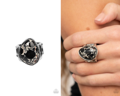 Earth Hearth - Black - Marble Stone Ring - Paparazzi Accessories