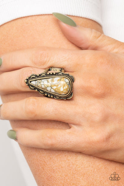 Canyon Collector - Brass and Marbled Stone Ring - Paparazzi Accessories
