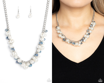 Glinting Goddess - Blue - Crystal and Pearl Necklace - Paparazzi Accessories
