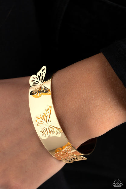 Magical Mariposas - Gold Butterfly Cuff Bracelet - Paparazzi Accessories