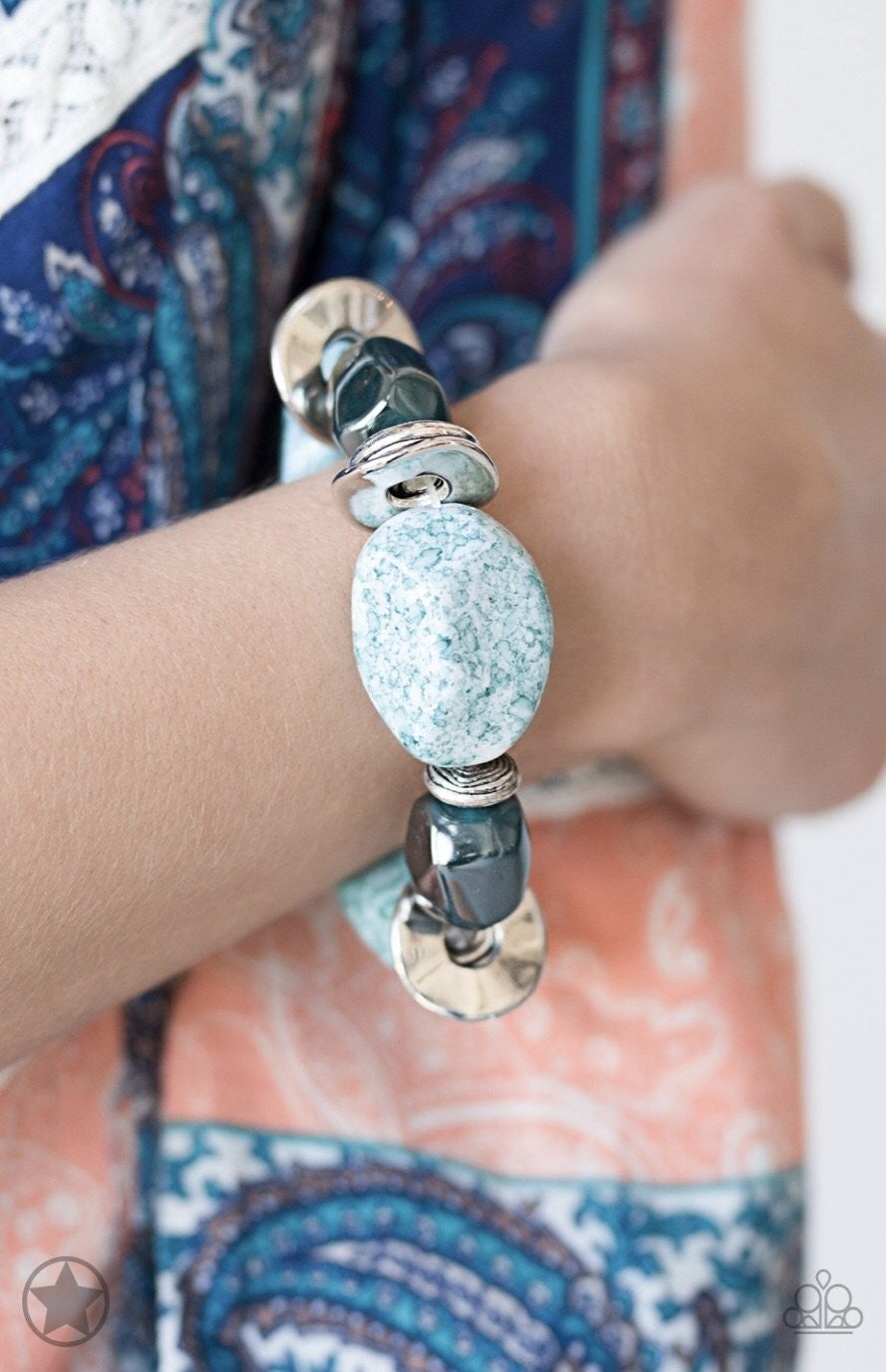 Glaze of Glory - Blue Stretchy Bracelet - Paparazzi Accessories