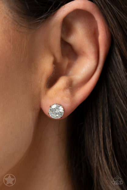 Just In TIMELESS - White Solitaire Rhinestone Post Earrings - Paparazzi Accessories