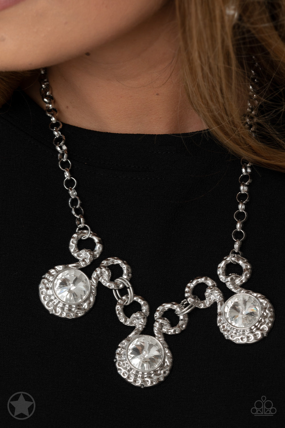 Hypnotized - Silver - White Rhinestone "Blockbuster" Necklace - Paparazzi Accessories