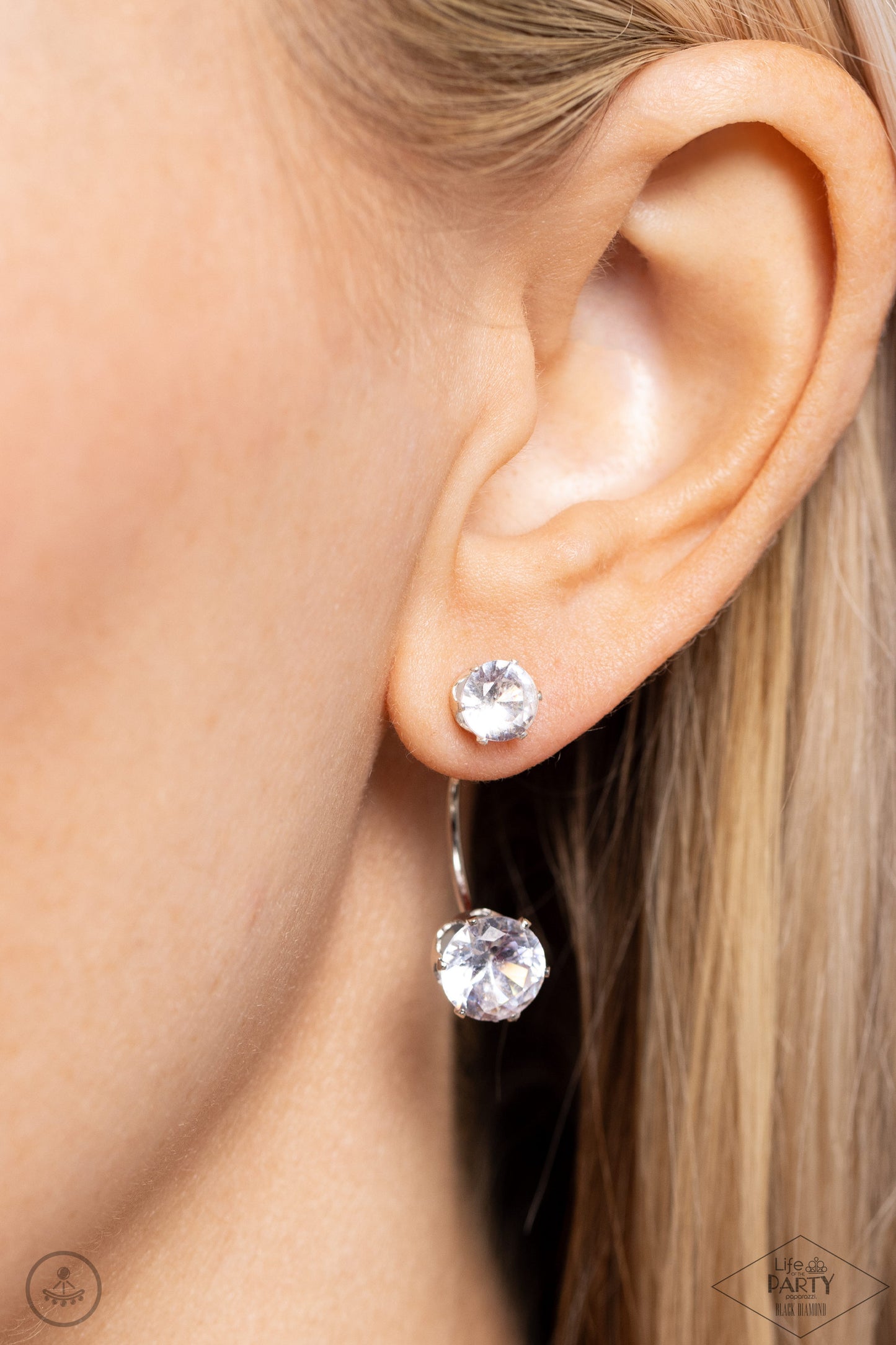 Starlet Squad - White Rhinestone Post Earrings - Black Diamond Exclusive - Paparazzi Accessories