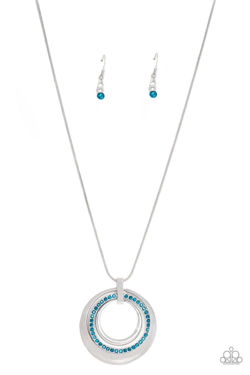 Gather Around Gorgeous - Blue Rhinestone Circle Pendant Necklace - Paparazzi Accessories