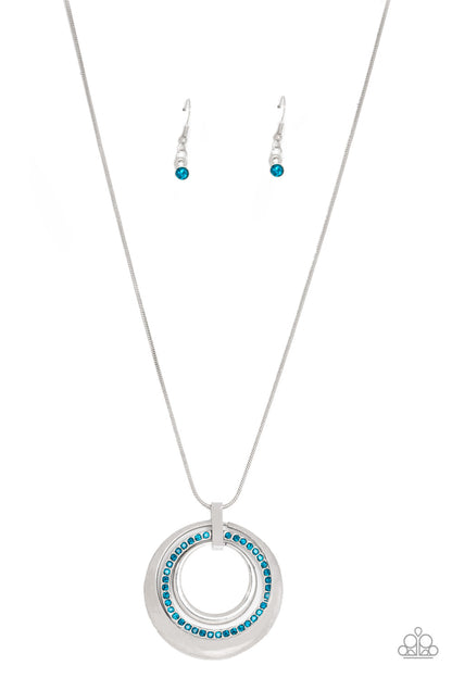 Gather Around Gorgeous - Blue Rhinestone Circle Pendant Necklace - Paparazzi Accessories