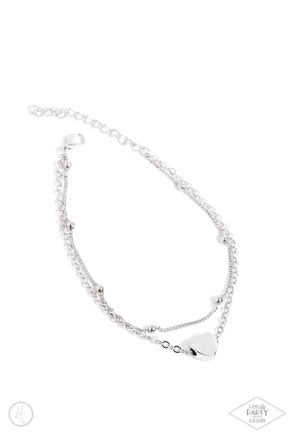 Ocean Heart - Silver Anklet Bracelet - Black Diamond Exclusive - Paparazzi Accessories