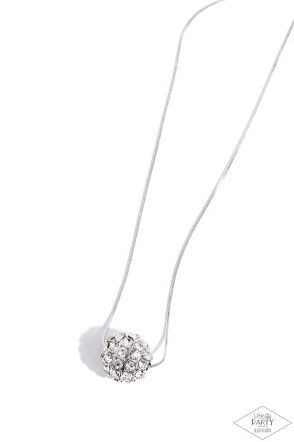 Come Out of Your BOMBSHELL - White Rhinestone Disco Ball Necklace - Paparazzi Accessories