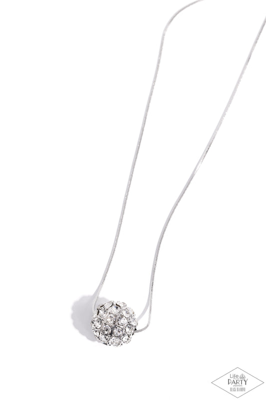 Come Out of Your BOMBSHELL - White Rhinestone Disco Ball Necklace - Paparazzi Accessories