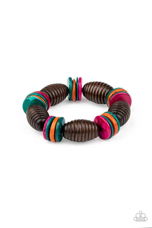 Caribbean Castaway - Multi Wooden Stretchy Bracelet - Paparazzi Accessories