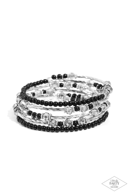 Head-Turning Twinkle - Black Beaded Coil Bracelet - Black Diamond Exclusive - Paparazzi Accessories