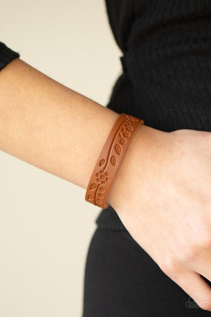 Rural Equinox - Brown Leather Snap Wrap Bracelet - Paparazzi Accessories