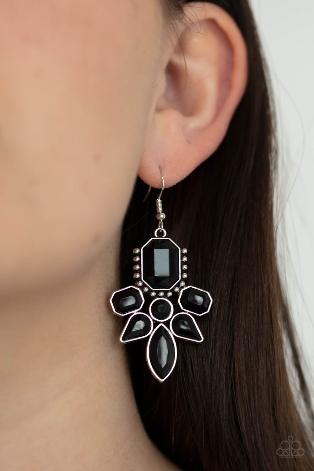 Vacay Vixen - Black Rhinestone Fishhook Earrings - Paparazzi Accessories
