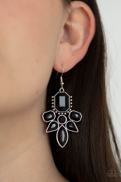 Vacay Vixen - Black Rhinestone Fishhook Earrings - Paparazzi Accessories