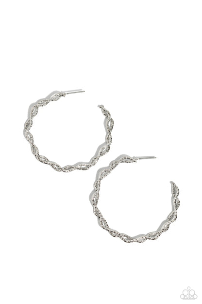 Haute Helix - Silver Twisted Hoop Earrings - Paparazzi Accessories