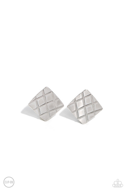 PLAID and Simple - Silver Square Clip-on Earrings - Paparazzi Accessories