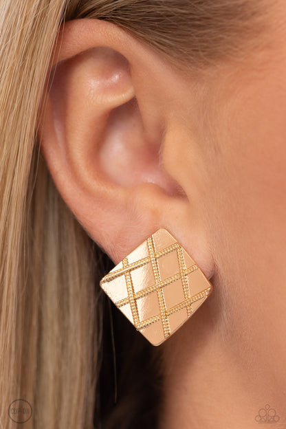 PLAID and Simple - Gold Clip-on Earrings - Paparazzi Accessories