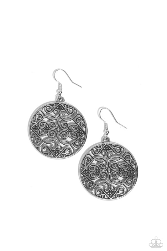 Dubai Décor - Silver Filigree Fishhook Earrings - Paparazzi Accessories