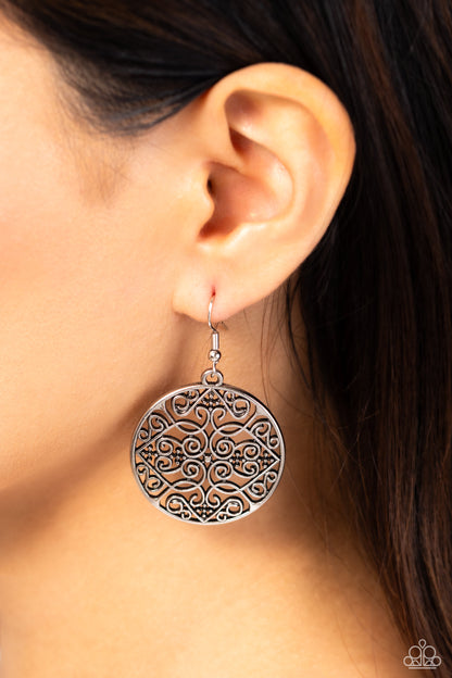 Dubai Décor - Silver Filigree Fishhook Earrings - Paparazzi Accessories