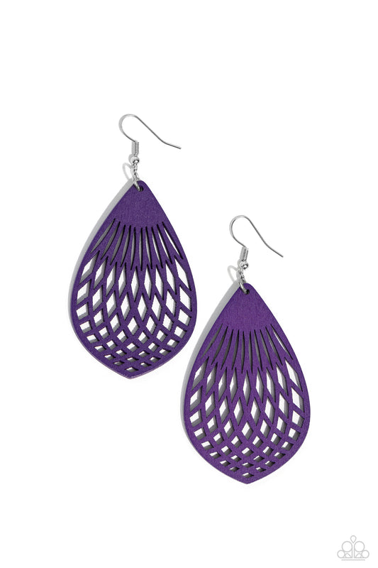 Caribbean Coral - Purple Wood Fishhook Earrings - Paparazzi Accessories