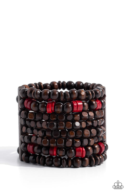 Tropical Time Zone - Red Wooden Stretchy Bracelet - Paparazzi Accessories