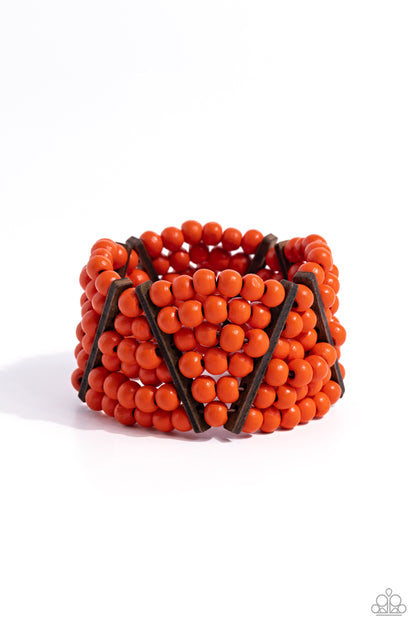 Way Off TROPIC - Orange Wood Stretchy Bracelet - Paparazzi Accessories