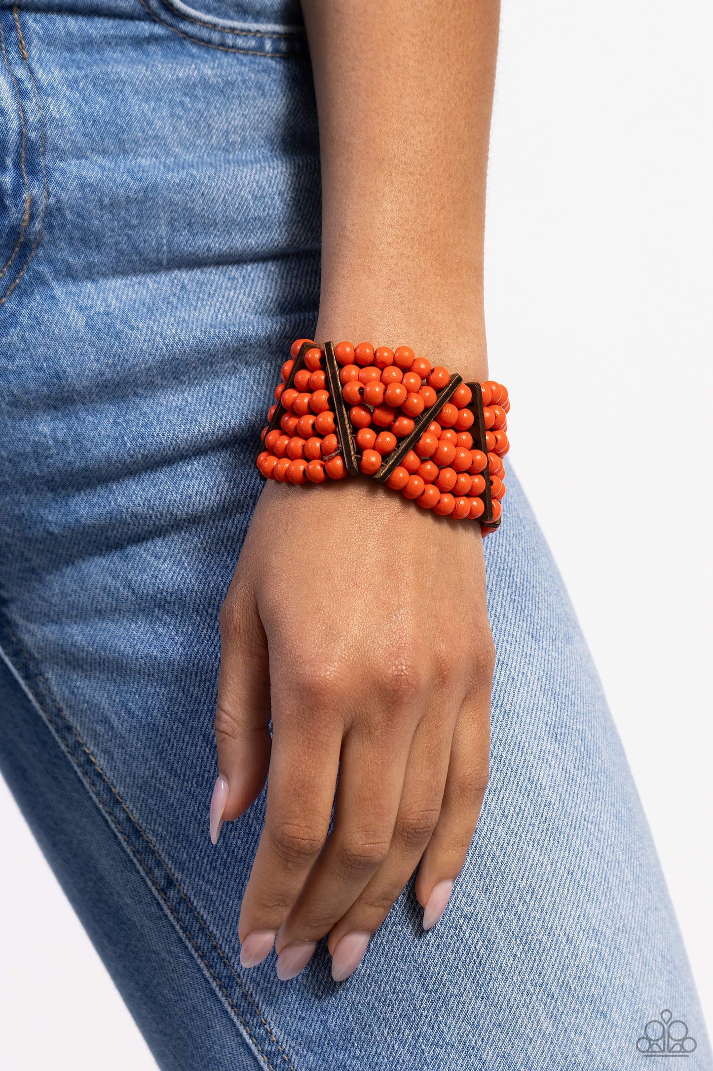 Way Off TROPIC - Orange Wood Stretchy Bracelet - Paparazzi Accessories